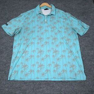 Sunday Swagger Palm Tree Print Blue Polo Shirt Mens‎ XL Golf Casual USA Made